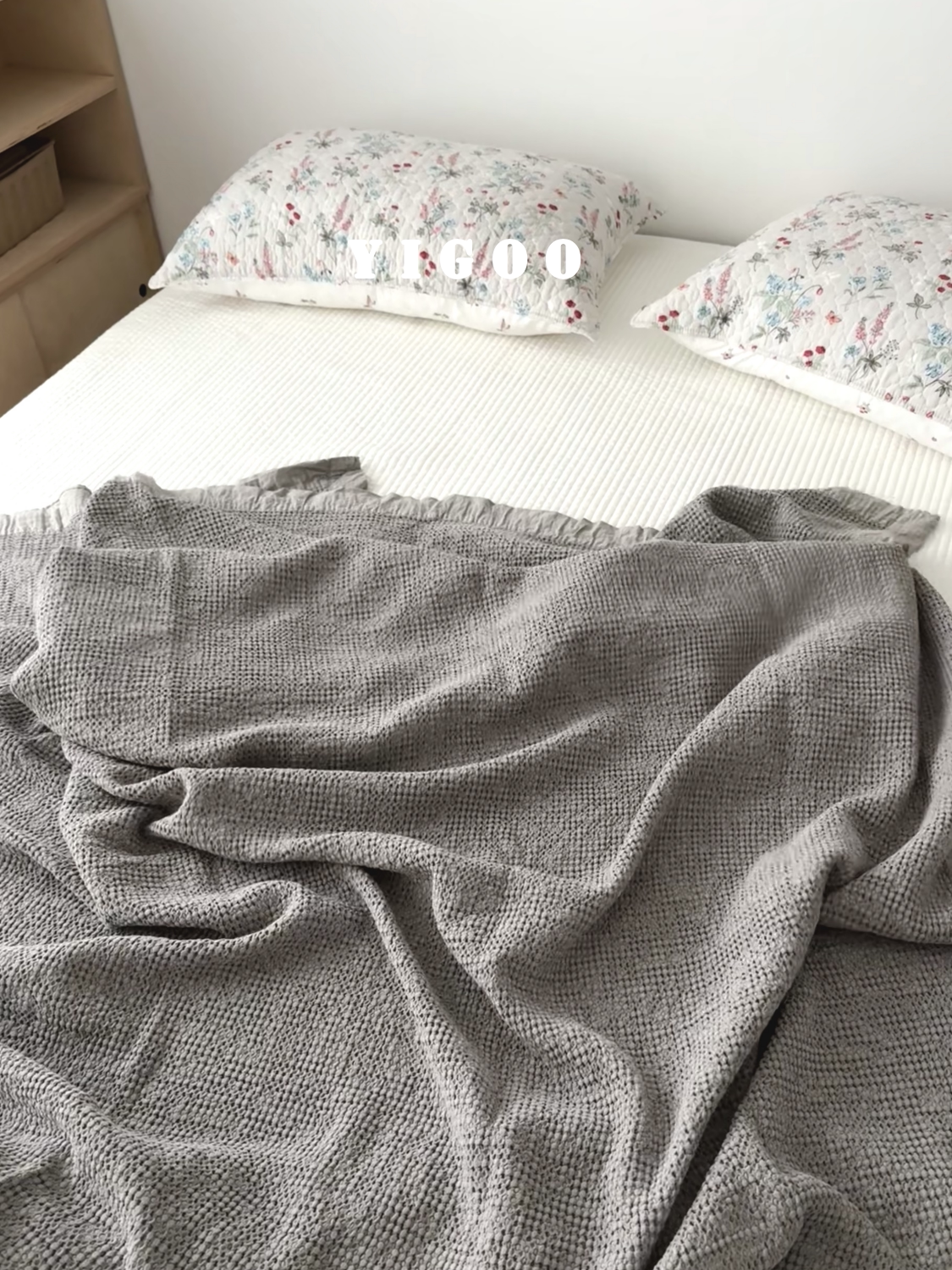 Минималистичное вафельное одеяло из хлопка с эффектом песочной стирки - многофункциональный плед для дивана и кровати