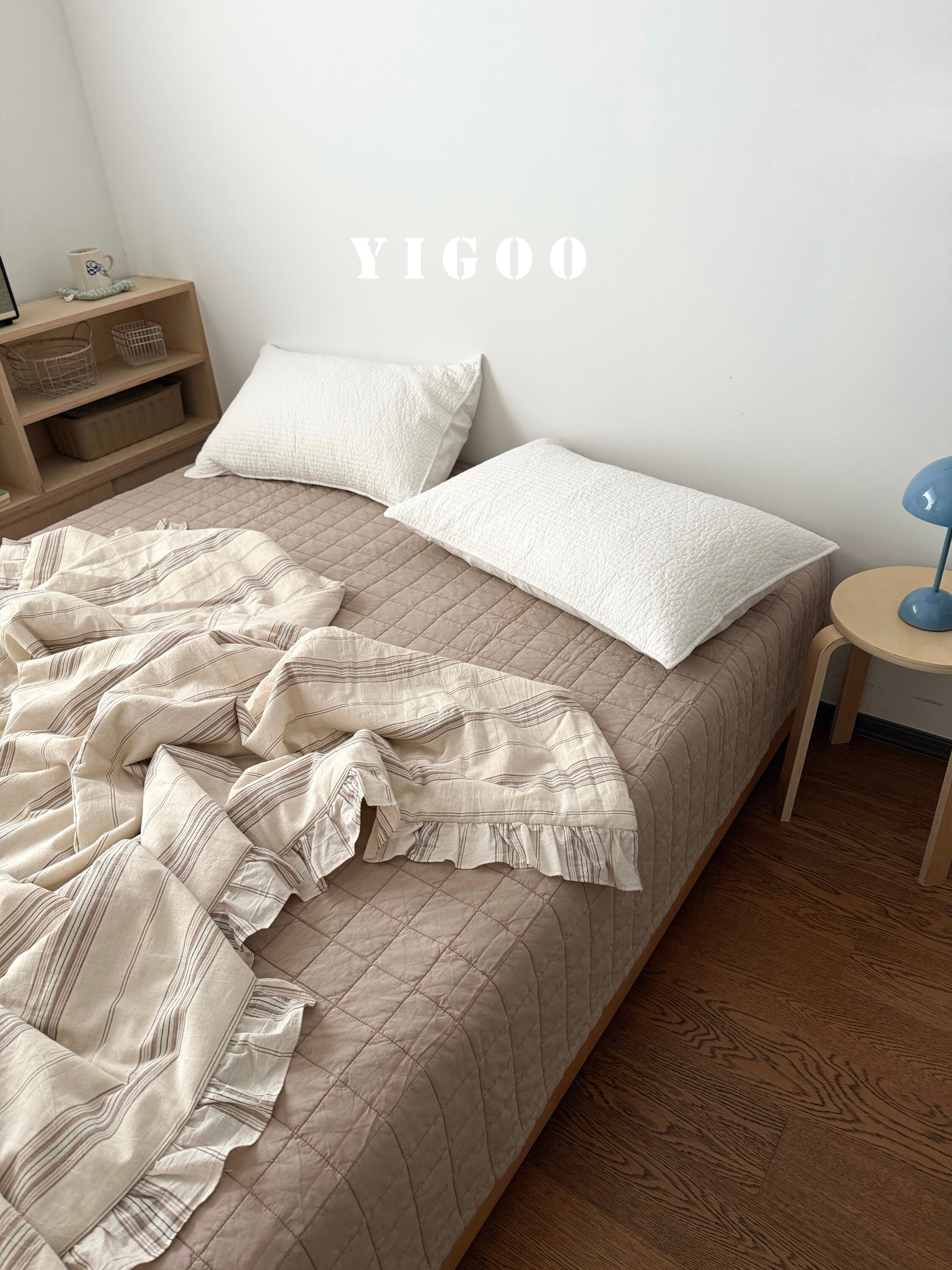 Простое летнее одеяло из хлопка и льна с оборками и винтажными полосками, тонкое цельное одеяло для кондиционера, дышащее, можно стирать в машине