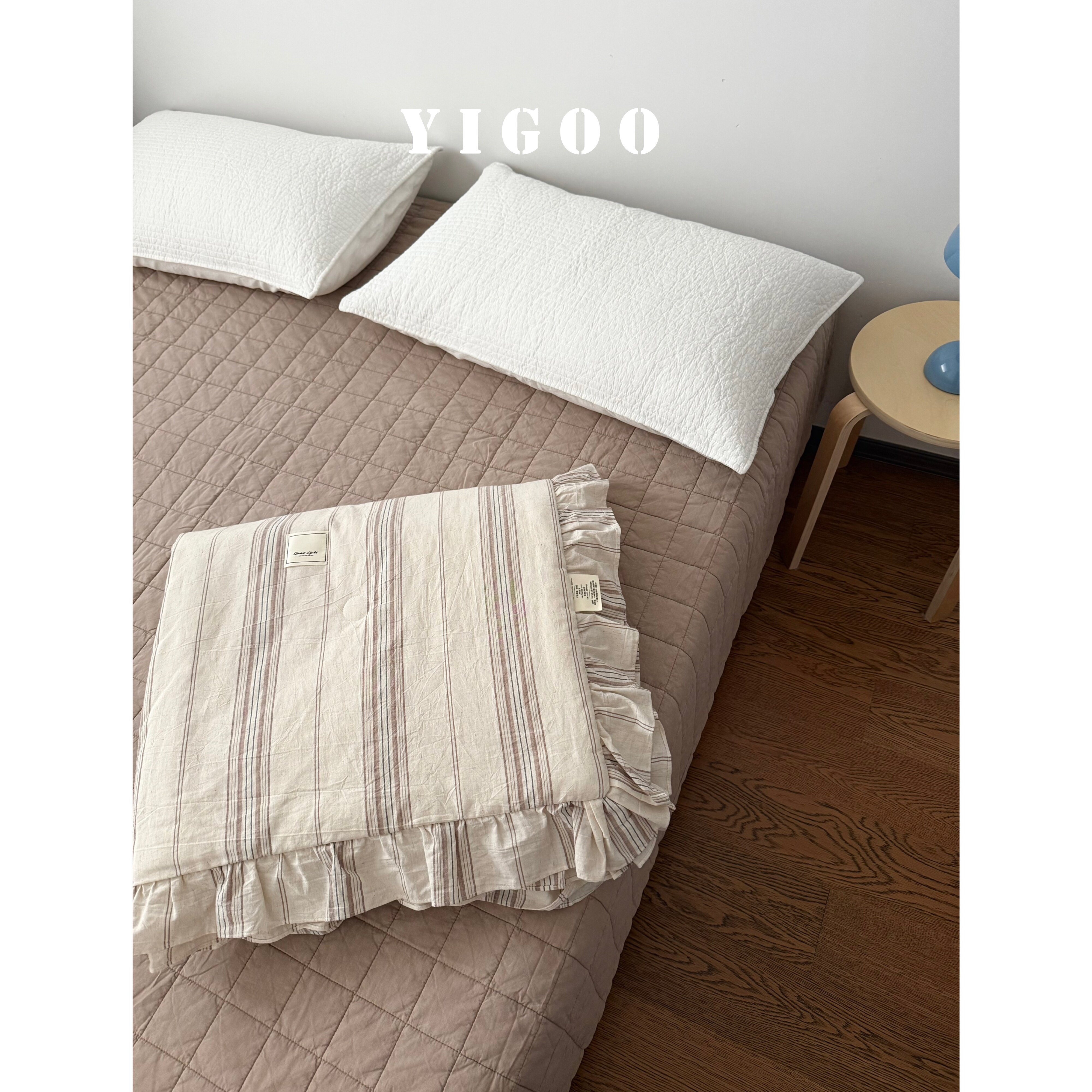 Простое летнее одеяло из хлопка и льна с оборками и винтажными полосками, тонкое цельное одеяло для кондиционера, дышащее, можно стирать в машине