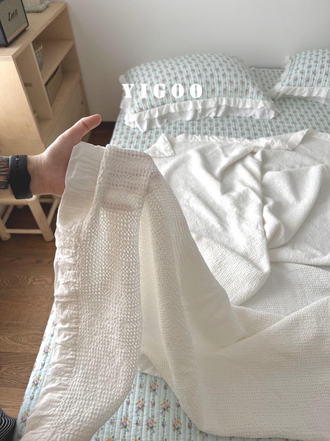 Минималистичное вафельное одеяло из хлопка с эффектом песочной стирки - многофункциональный плед для дивана и кровати