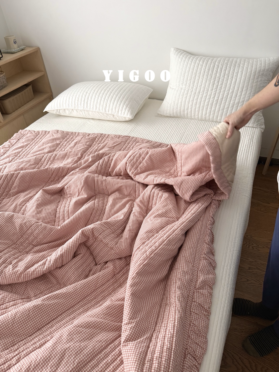 Корейское складчатое кружевное ретро цветное тканое хлопковое клетчатое модальное хлопковое четырехсезонное кондиционерное цельное одеяло мягкое после стирки