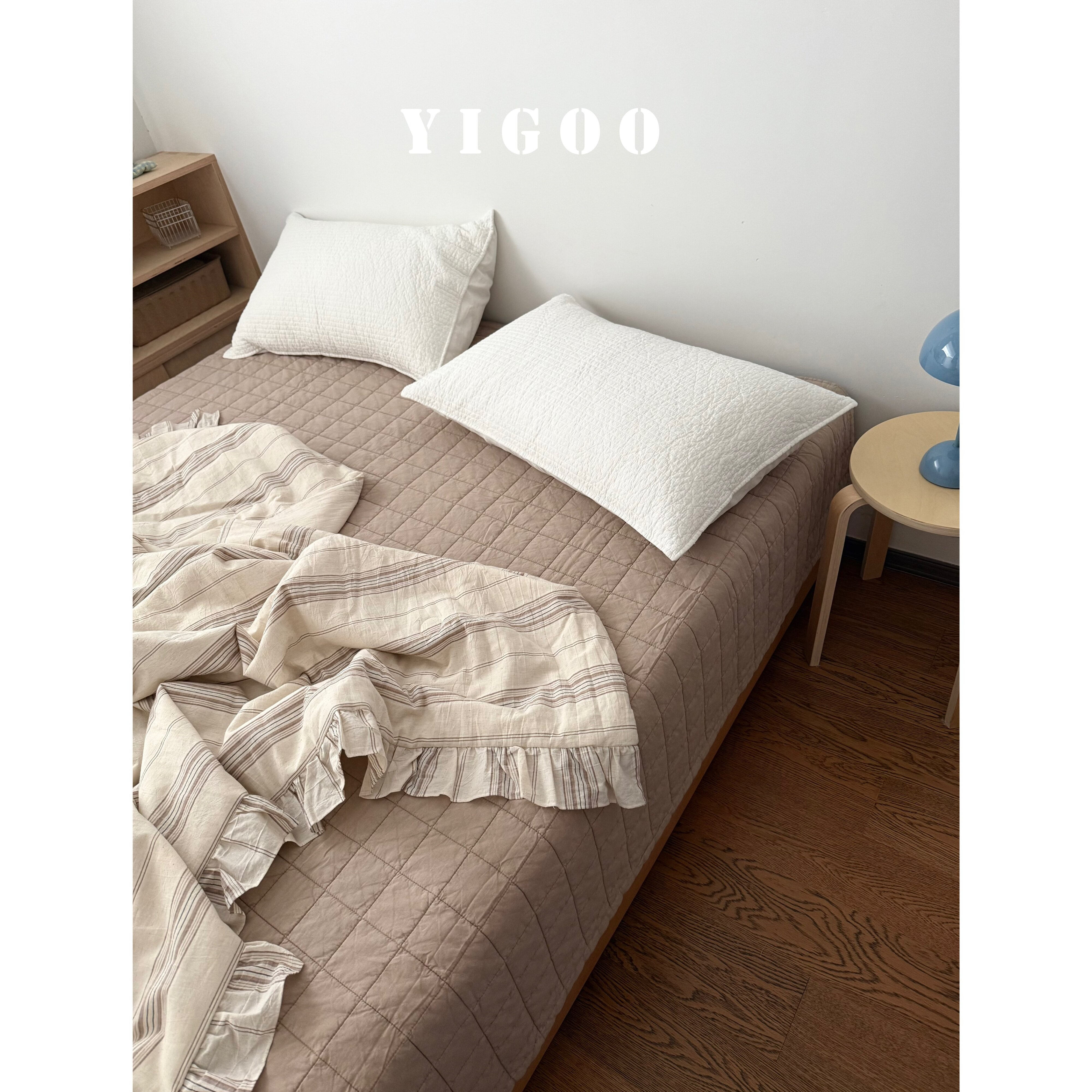 Простое летнее одеяло из хлопка и льна с оборками и винтажными полосками, тонкое цельное одеяло для кондиционера, дышащее, можно стирать в машине