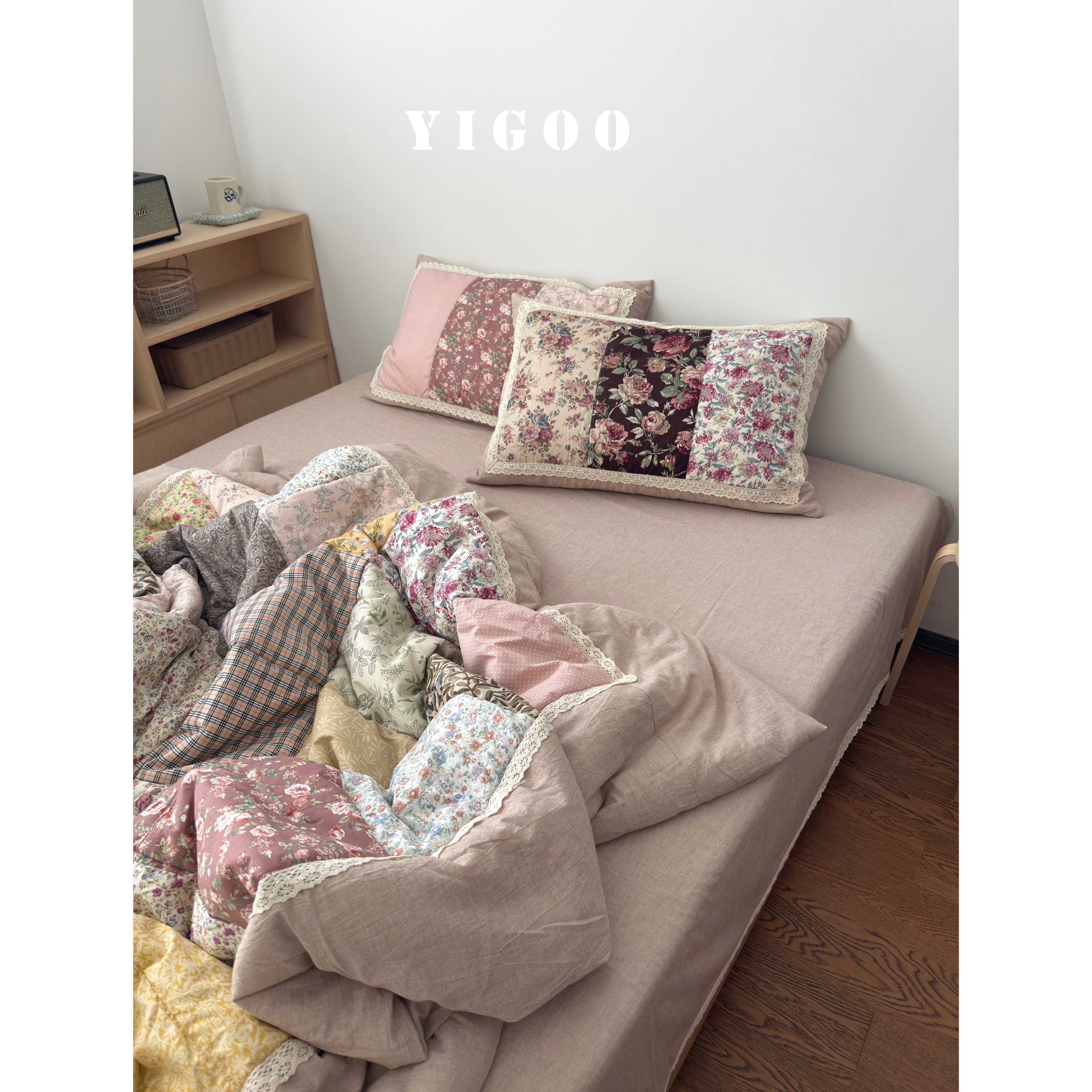 Корейское ретро одеяло в цветочек в деревенском стиле из хлопка и льна с лоскутным шитьем, комплект постельного белья из 4 предметов на все seasons