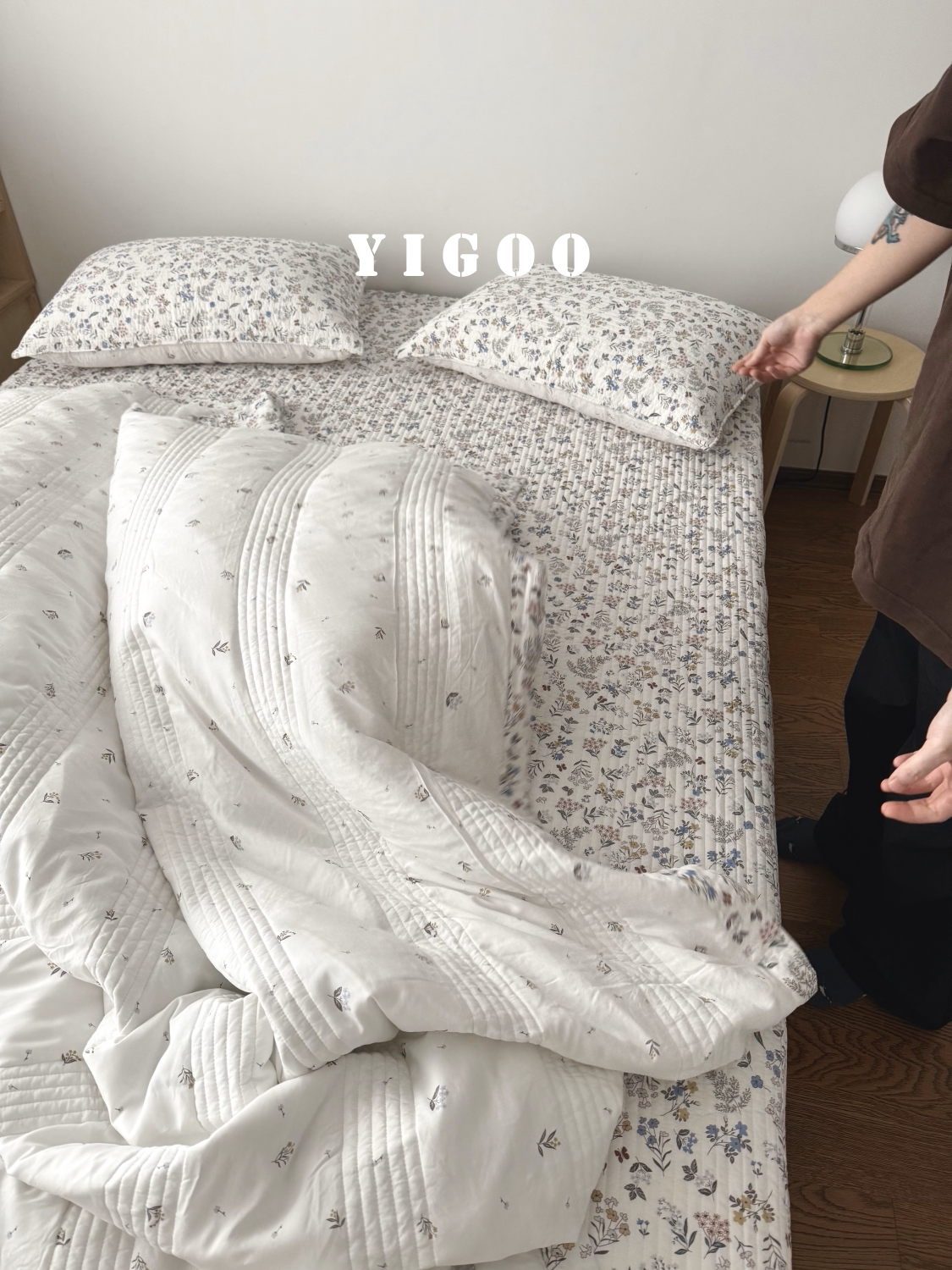 Летний корейский охлаждающий модал двусторонний с мелким цветочным принтом стеганое покрывало летнее одеяло комплект из 3-4 предметов с ватной простыней