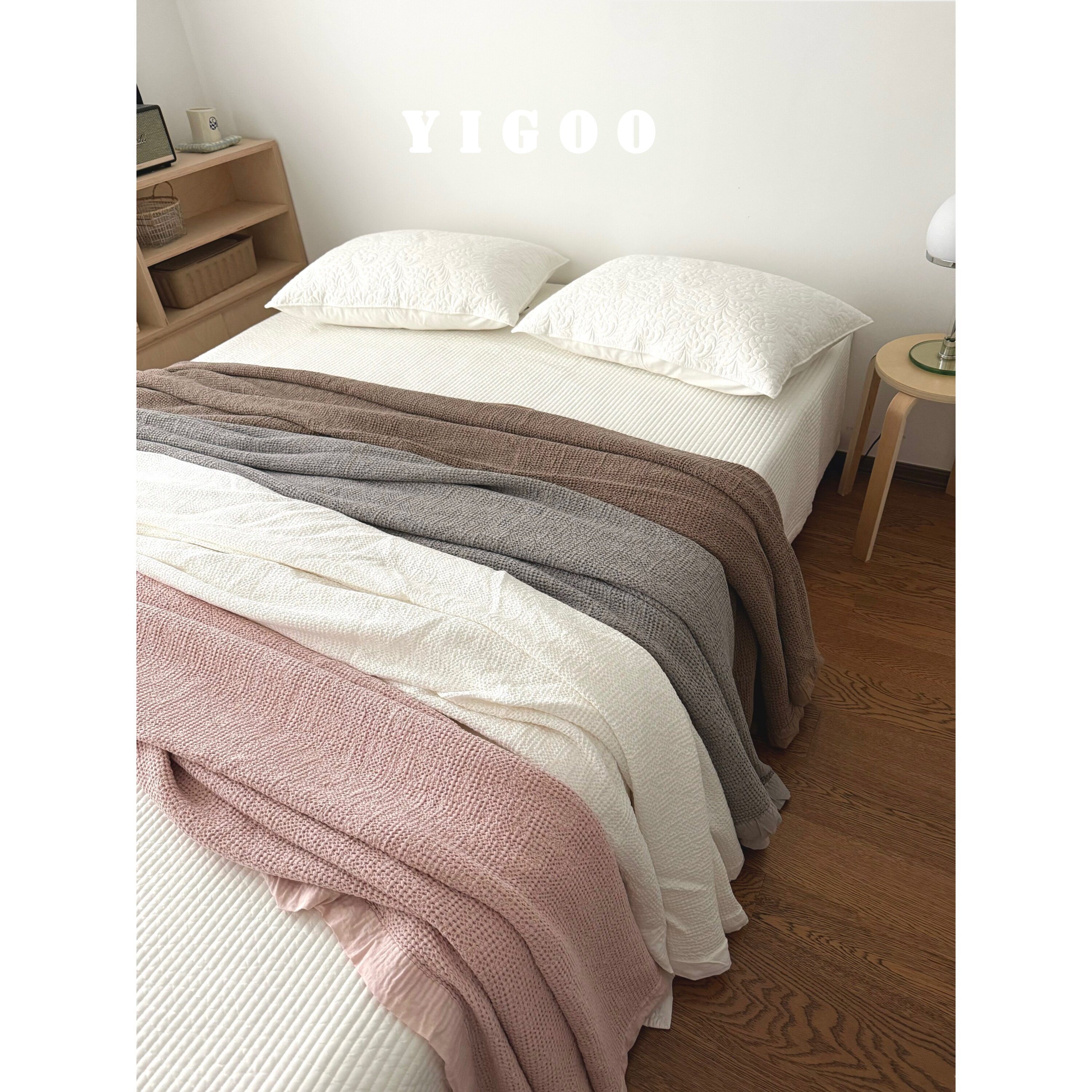 Минималистичное вафельное одеяло из хлопка с эффектом песочной стирки - многофункциональный плед для дивана и кровати