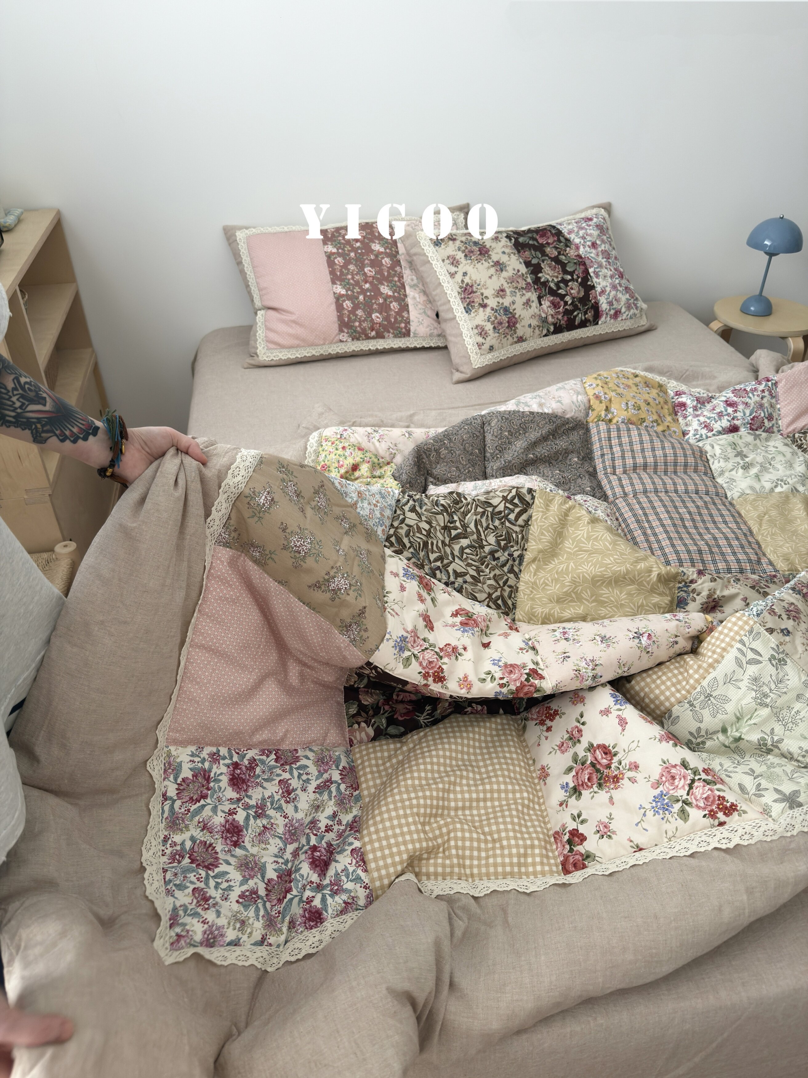 Корейское ретро одеяло в цветочек в деревенском стиле из хлопка и льна с лоскутным шитьем, комплект постельного белья из 4 предметов на все seasons