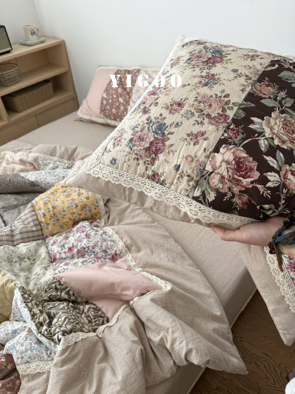 Корейское ретро одеяло в цветочек в деревенском стиле из хлопка и льна с лоскутным шитьем, комплект постельного белья из 4 предметов на все seasons