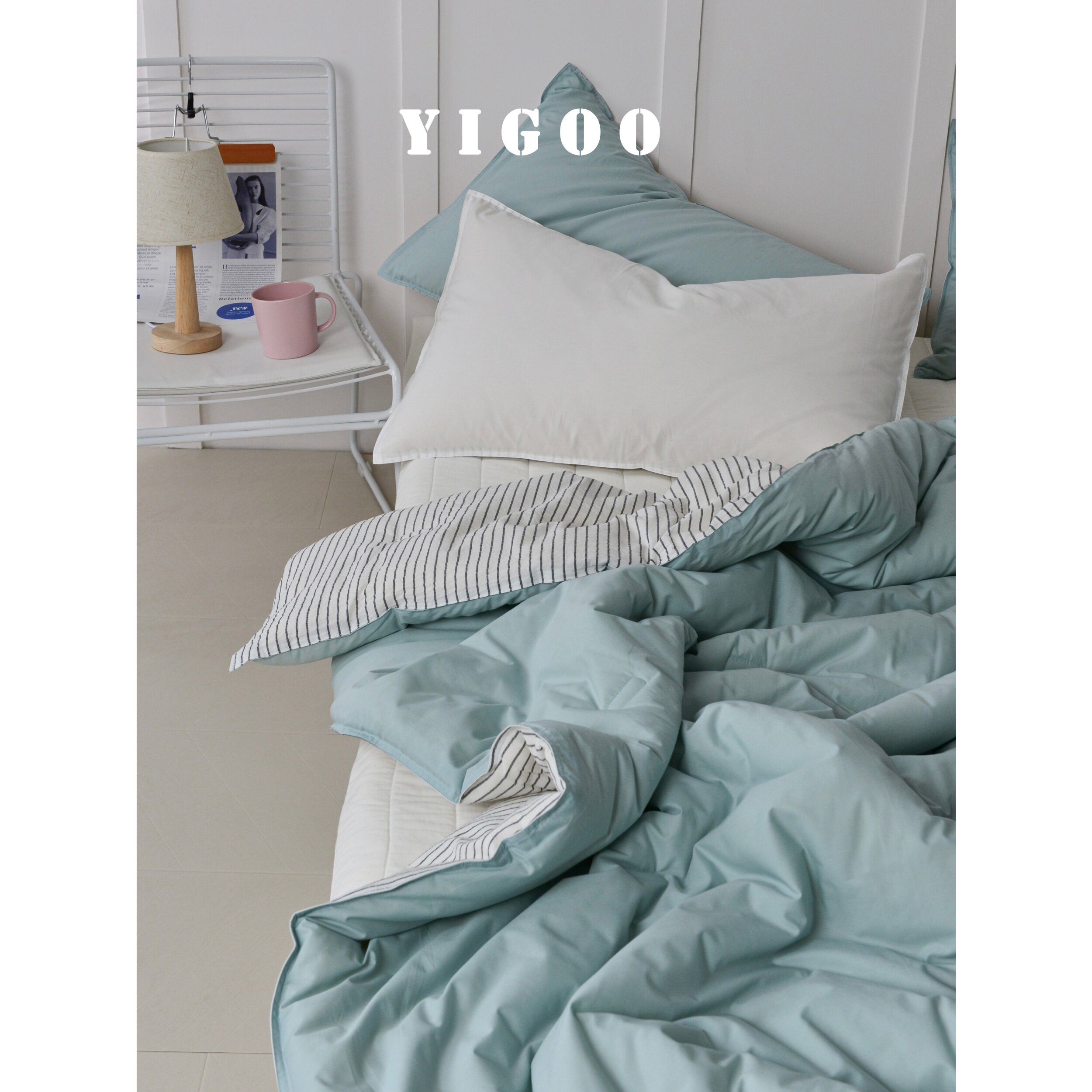 Корейское минималистичное однотонное полосатое одеяло из 60-ниточного хлопка на все сезоны двуспальное двустороннее