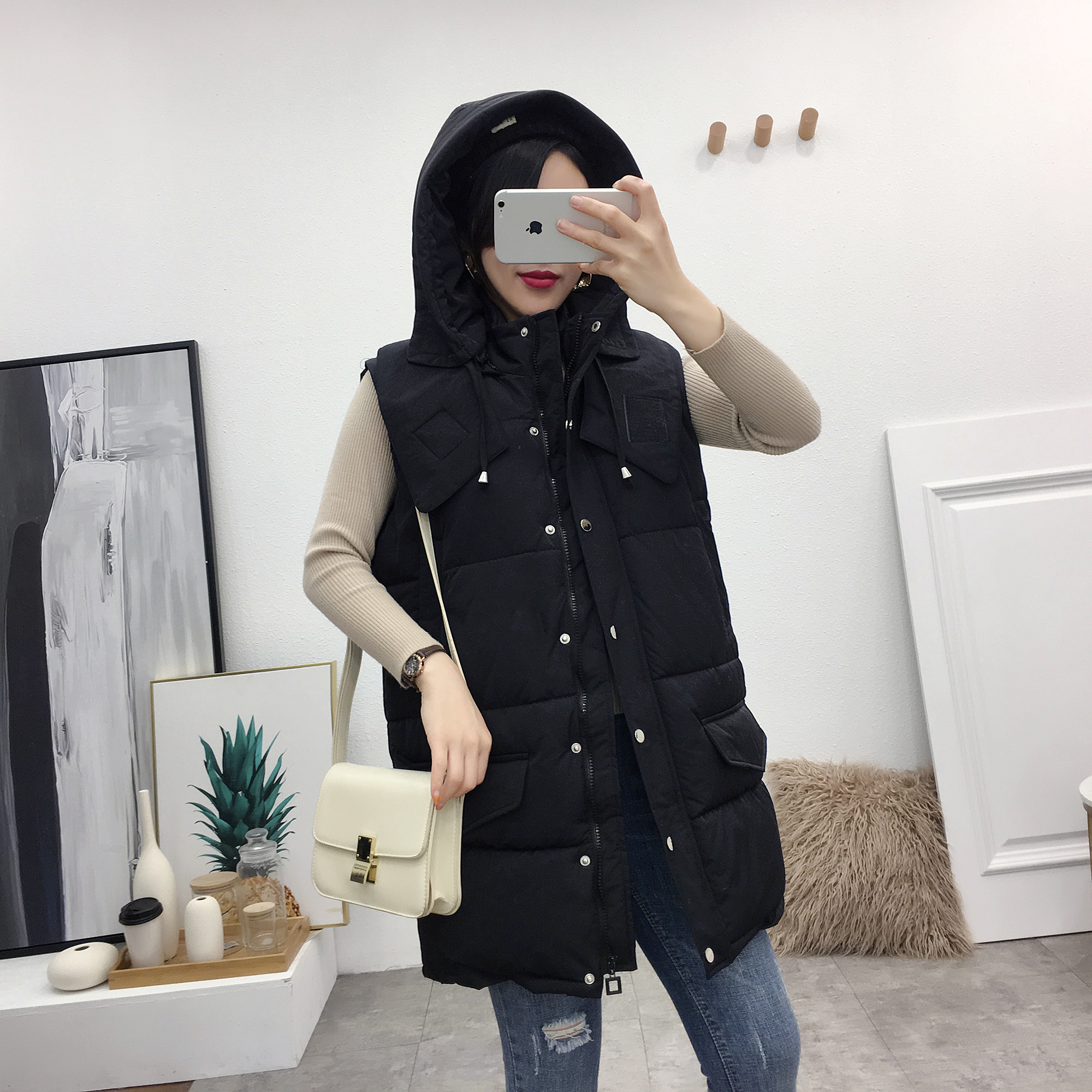 Phiên bản Hàn Quốc của áo len rộng kích thước lớn trùm đầu áo khoác cotton mỏng mùa thu đông 2018 mới áo kiểu nữ