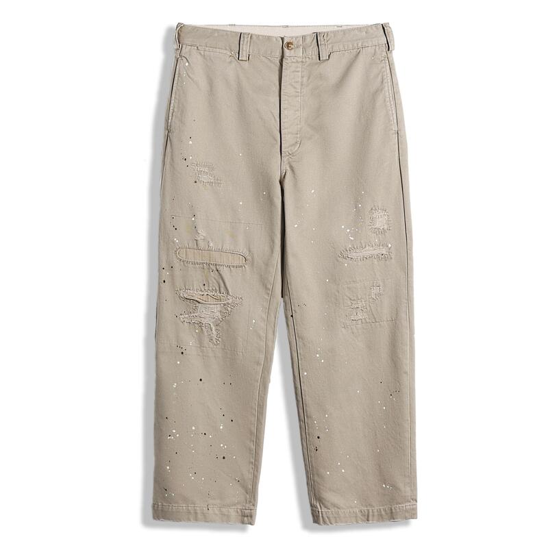 American Classic Relaxed Fit Chino Distressed Patch Paint Loose Straight Casual Pants 24092507