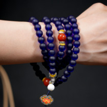 Great Virtue holds blessings pure blue glass bracelet prayer beads red agate bracelet unisex Zen style unisex style