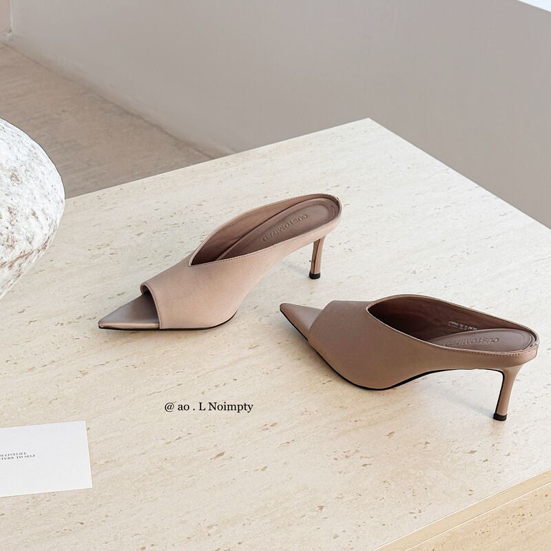 6.5cm Silk Women's Low-Cut Minimalist Style High-Heeled Fashion Sandals with Thin Heels, Medium Heels, Hollow Fish Mouth Design, Slip-On for Going Out 6.5cm Silk Women's Low-Cut Minimalist Style High-Heeled Fashion Sandals with Thin Heels, Medium Heels, Hollow Fish Mouth Design, Slip-On for Going Out