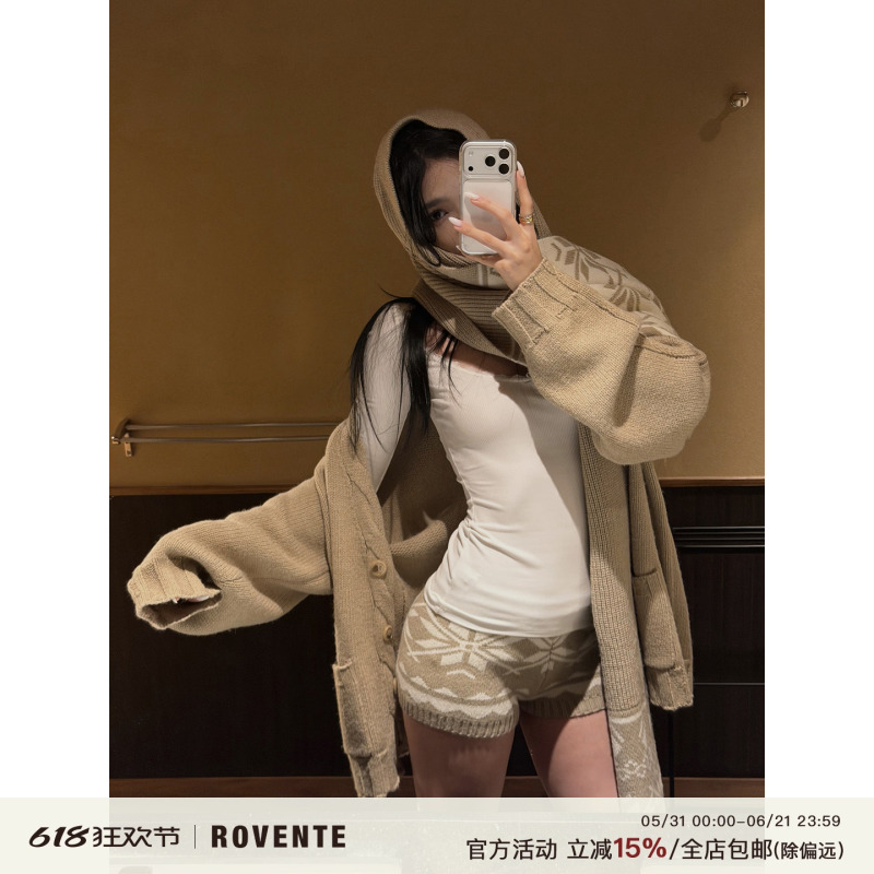 Rovente Southern France Reverie Fair Isle Cardigan Sweater Women's Autumn and Winter Loose Knit Coat Christmas Style Set Rovente Southern France Reverie Fair Isle Cardigan Sweater Women's Autumn and Winter Loose Knit Coat Christmas Style Set
