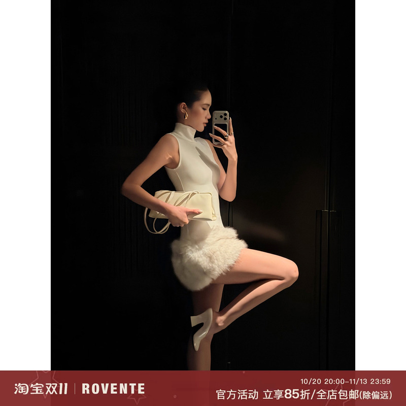 Rovente Snowy Night Love Letter White High-Neck Sleeveless Patchwork Dress Women's Slim-Fit Birthday Party Short Dress Rovente Snowy Night Love Letter White High-Neck Sleeveless Patchwork Dress Women's Slim-Fit Birthday Party Short Dress
