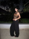 Rovente American Style Black Long Casual Pants for Women, Loose-Fitting Floor-Length Straight-Leg Low-Waist Cargo Pants