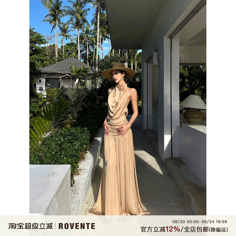 Rovente Eaton Meishen Halter Neck Dress, Elegant Ladylike Gown, Seaside Spaghetti Strap Backless Long Dress