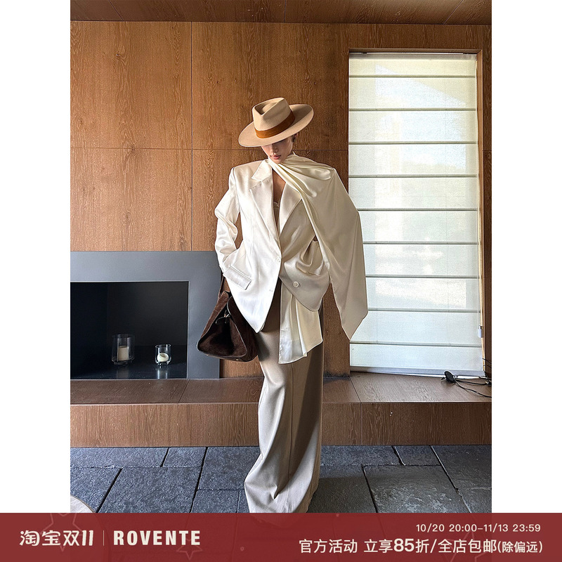 Rovente White Ribbon Casual Blazer for Women, Autumn and Winter, Elegant and Sophisticated, Loose Shoulder-Padded Suit Rovente White Ribbon Casual Blazer for Women, Autumn and Winter, Elegant and Sophisticated, Loose Shoulder-Padded Suit