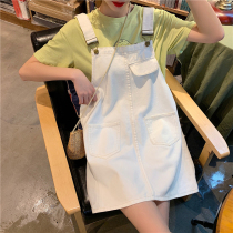 2021 popular womens new summer skirt Korean version of Joker student age reduction small man denim strap dress female tide