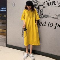 2021 new spring and summer Korean version of ins casual loose long knee T-shirt skirt short sleeve dress women