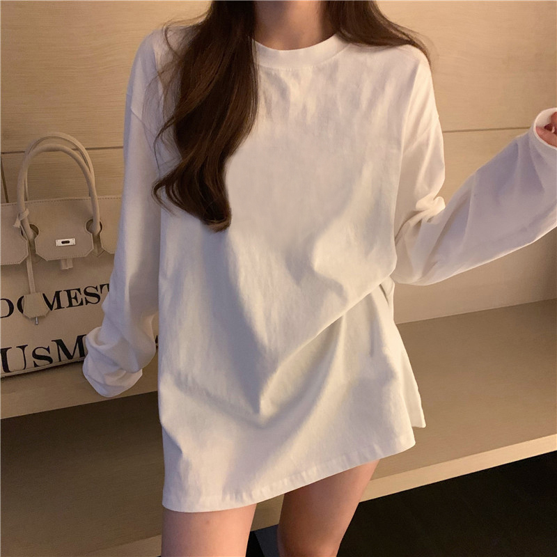 White long-sleeved t-shirt women 2023 summer and autumn new loose sweater layered with bottoming shirt cotton short-sleeved top