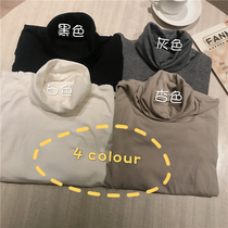 High collar base shirt female autumn and winter foreign gas pile collar inside long sleeve clothes wear slim white T-shirt ins tide