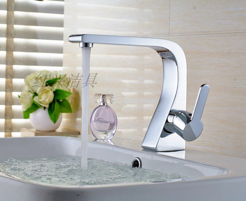 Copper Plated Chrome Gilded surface basin tap square Seven-word side opening single to wash basin faucet with single-hole washbasin