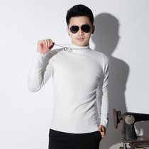 Semi-turtleneck sweater mens autumn and winter New Korean skinny neck Joker sweater youth solid color base shirt