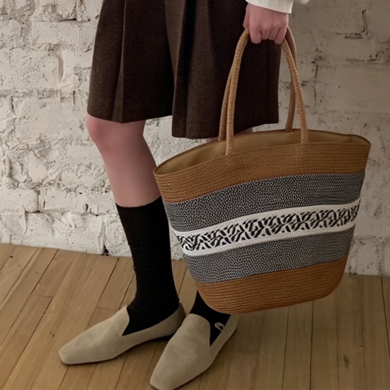 Hx Forgerose Hand-Woven Large-Capacity Straw Bag for Women, Casual Beach Summer Shoulder Underarm Tote Bag