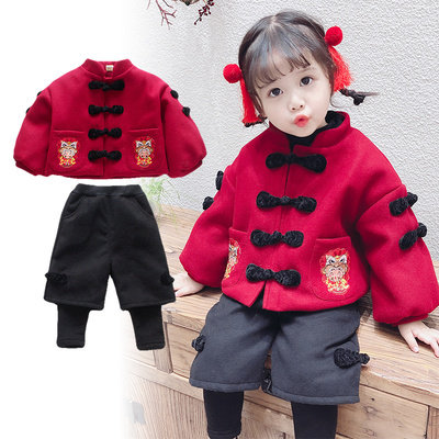 New Year's Dress Girls Winter Wear 2020 New Chinese Style Thickened One-Year Baby Girl New Year Dress Children's Tang Costume Hanfu
