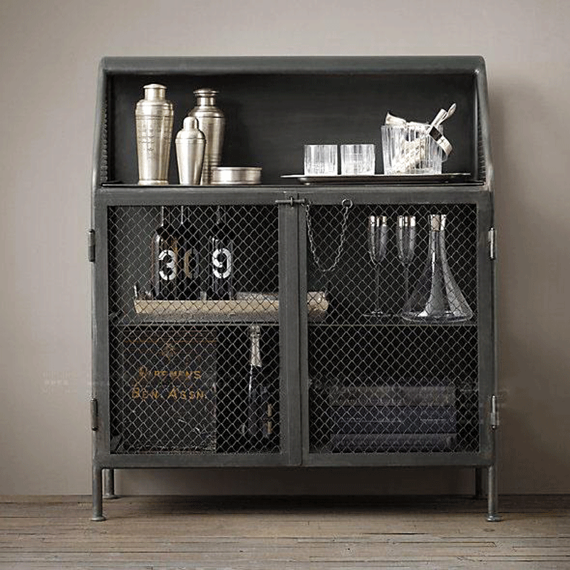 American retro wrought iron hotel sideboard kitchen storage locker tea cabinet wine cabinet bookcase porch cabinet