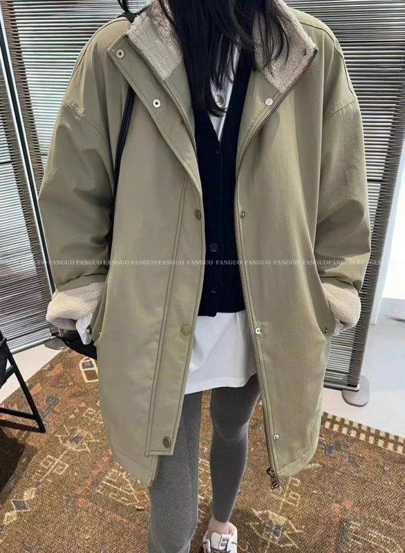 Bargain from Europe! Loose-Fitting, Oversized, Warm Lamb Fleece Parka, Cotton Coat, Trench Coat for Women, Autumn and Winter
