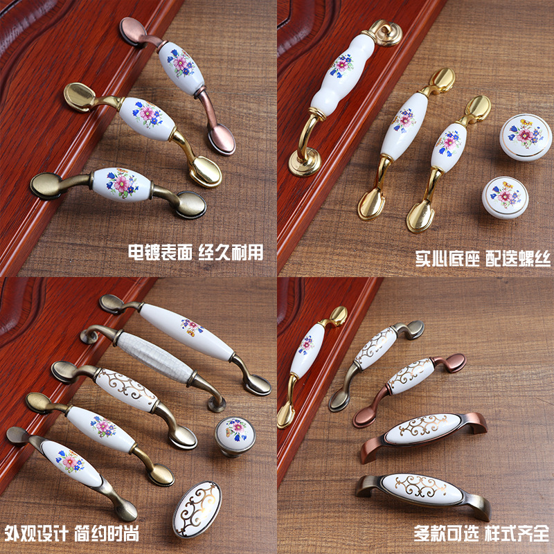 Ceramic handles style wardrobe door handle pastoral drawer handle antique cabinet shoe cabinet cabinet door handle