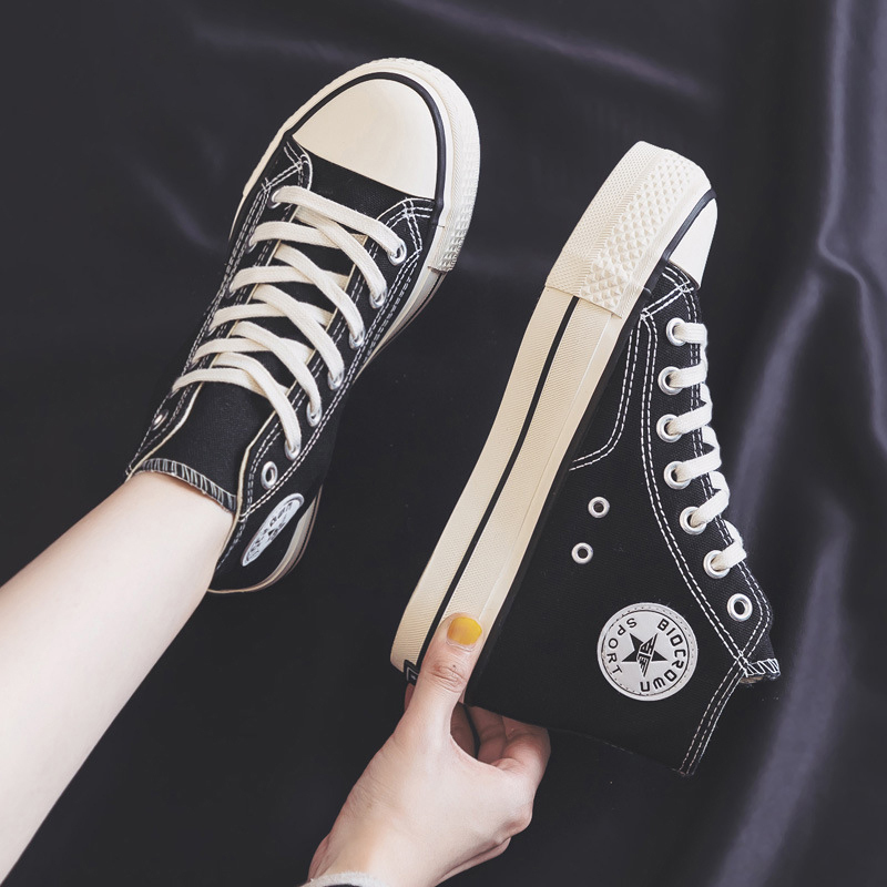 Thick-Soled High-Top Canvas Shoes for Women, Platform Sneakers 2026, Invisible Height-Increasing Shoes, Soft-Soled Slimming Casual Shoes