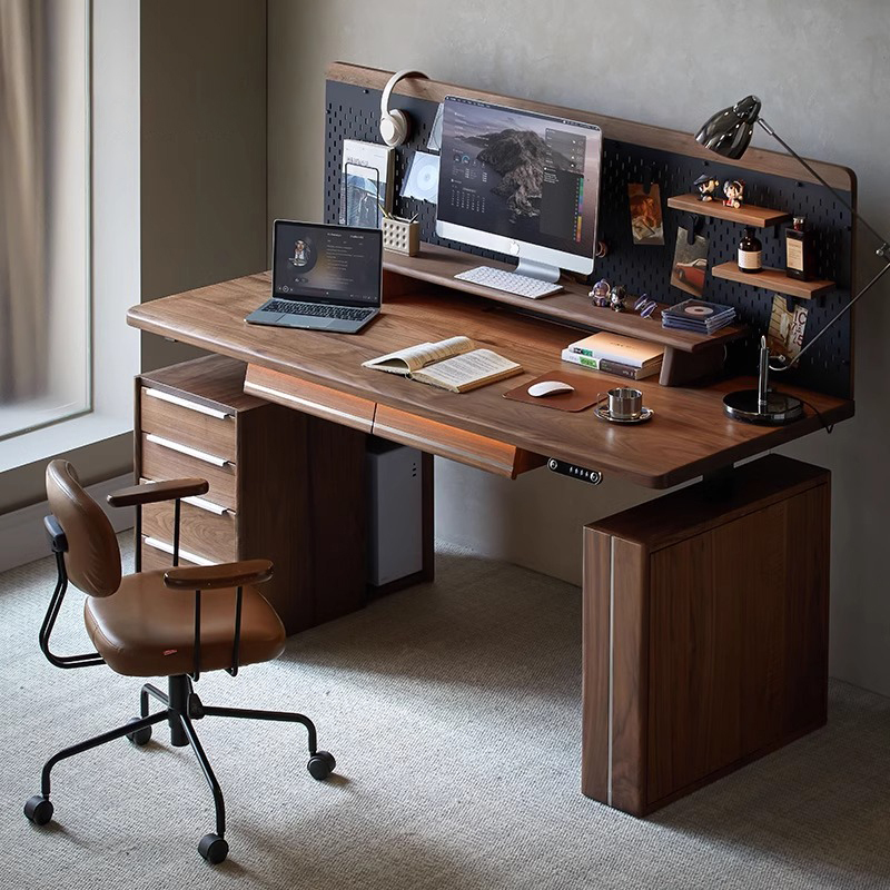 North American Black Walnut Electric Lift Table, Fully Functional Solid Wood Dual Motor Office Desk, Home Workbench, Study Table North American Black Walnut Electric Lift Table, Fully Functional Solid Wood Dual Motor Office Desk, Home Workbench, Study Table