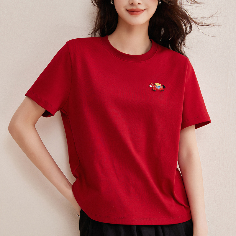 Gediboni 2026 New Zodiac Year Zebra Embroidery Short-Sleeve T-Shirt for Women, Summer Loose Fit, New Year Red Top for Women Gediboni 2026 New Zodiac Year Zebra Embroidery Short-Sleeve T-Shirt for Women, Summer Loose Fit, New Year Red Top for Women
