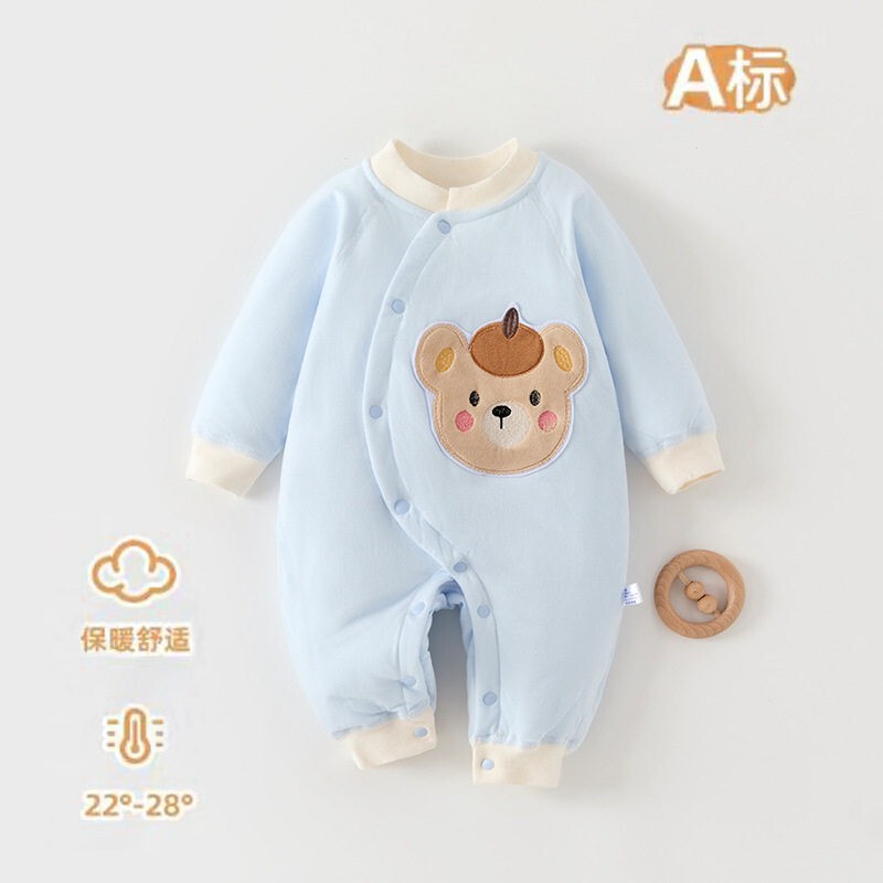 Newborn Baby Quilted Jumpsuit for Autumn and Winter, Unisex Baby 60g Thin Cotton Warm Romper