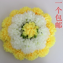 Simulation of yellow chrysanthemum circle sweeping fake flowers Qingming flower sacrifice on the grave silk flower 50cm before the tombstone