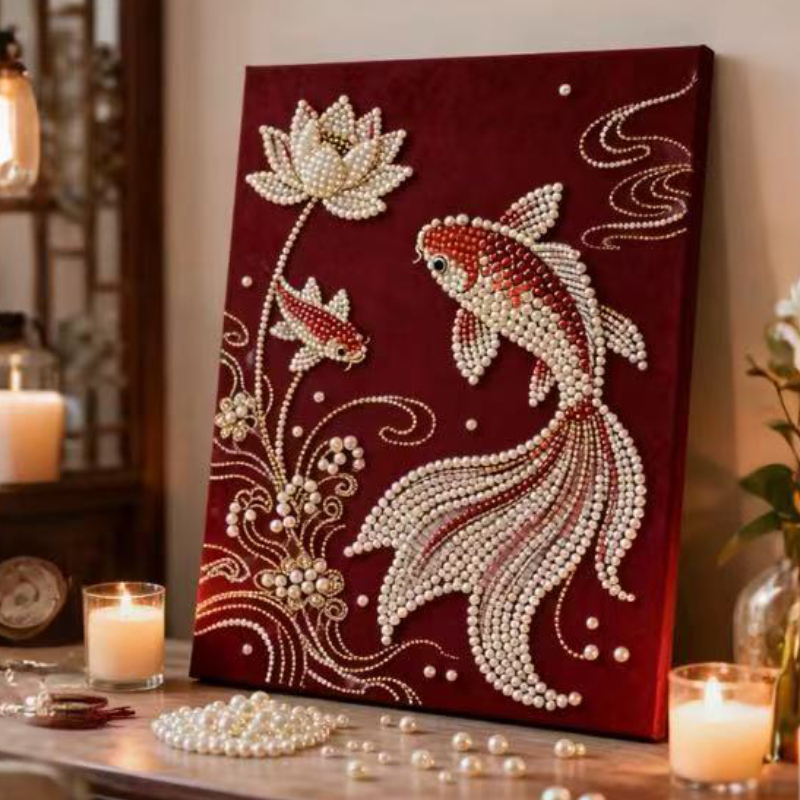 Good Luck Koi DIY Pearl Painting Handmade Creative Paste Painting Gift Living Room Decoration Hanging Painting High-End Material Kit