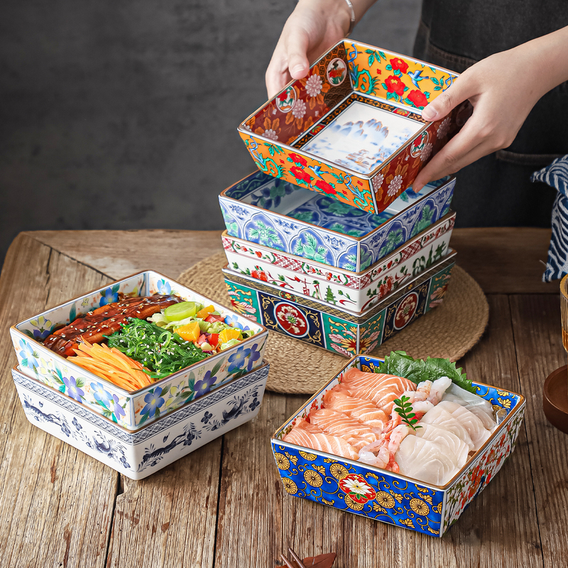 Ceramic Japanese-Style Eel Rice Box Tableware Sashimi Plating Bowl Utensils 6inch Dinner Plates Dinner Bowls Square Salad Bowl