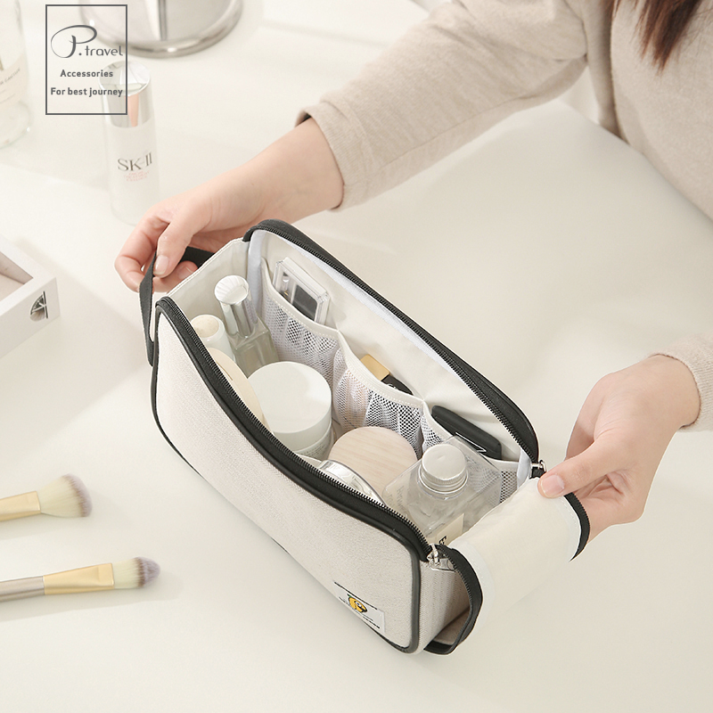 Minimalist textured cloth skin-care makeup containing bag portable large capacity waterproof travel wash toiletry bag Multi use cashier bag