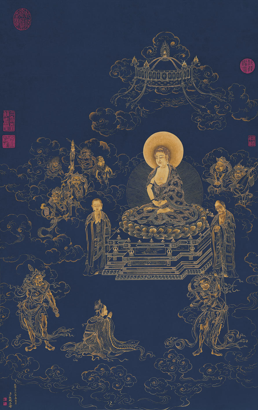 Qing Dynasty Ding Guanpeng Wujiangshou Buddha figure 62 5x99cm Chinese painting Buddha painting figure vertical shaft Xuan paper copy print decoration
