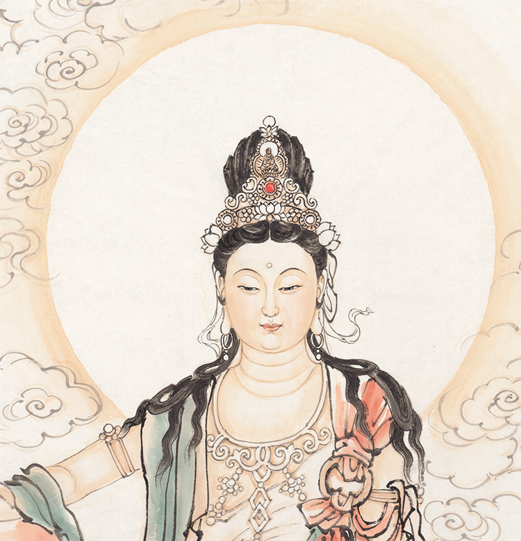 Cheng Zongyuan Guanyin statue Rice paper painting core art micro-spray copy painting Original print high-definition Chinese painting character decoration painting