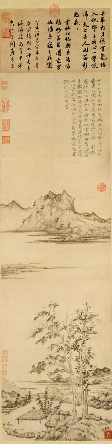 Yuan Sijia Ni Zan Qiuting Jiashu figure genuine copy painting Chinese painting landscape copy painting manuscript antique famous painting decorative painting