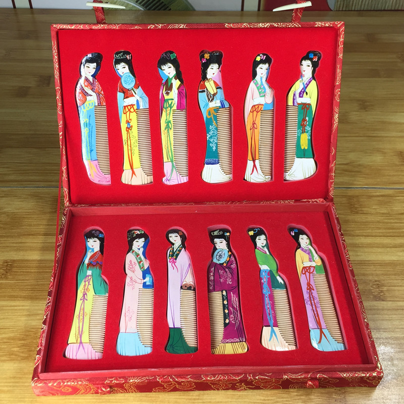 Changzhou comb Grate Production Wood Comb Characters Beauty Comb Gold Mausoleum twelve Hairpin Gift Box Loaded Birthday Gift Gift Comb