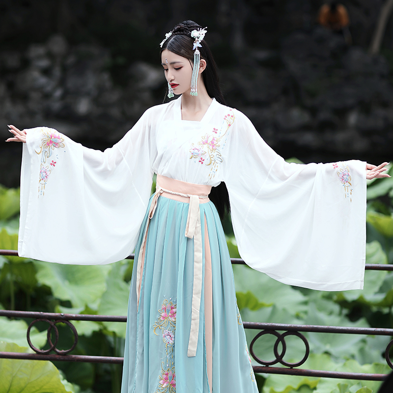 cặp chéo cổ áo gió Trung Quốc han quần áo phụ nữ của eo cao eo váy siêu cổ tích thêu cổ váy gốc Hán váy (lần đầu tiên nhìn thấy)