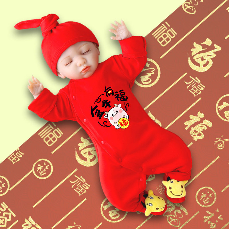 Newborn baby climbs to full moon suit girl with clothes for men's baby red khau year 100-year-old dress