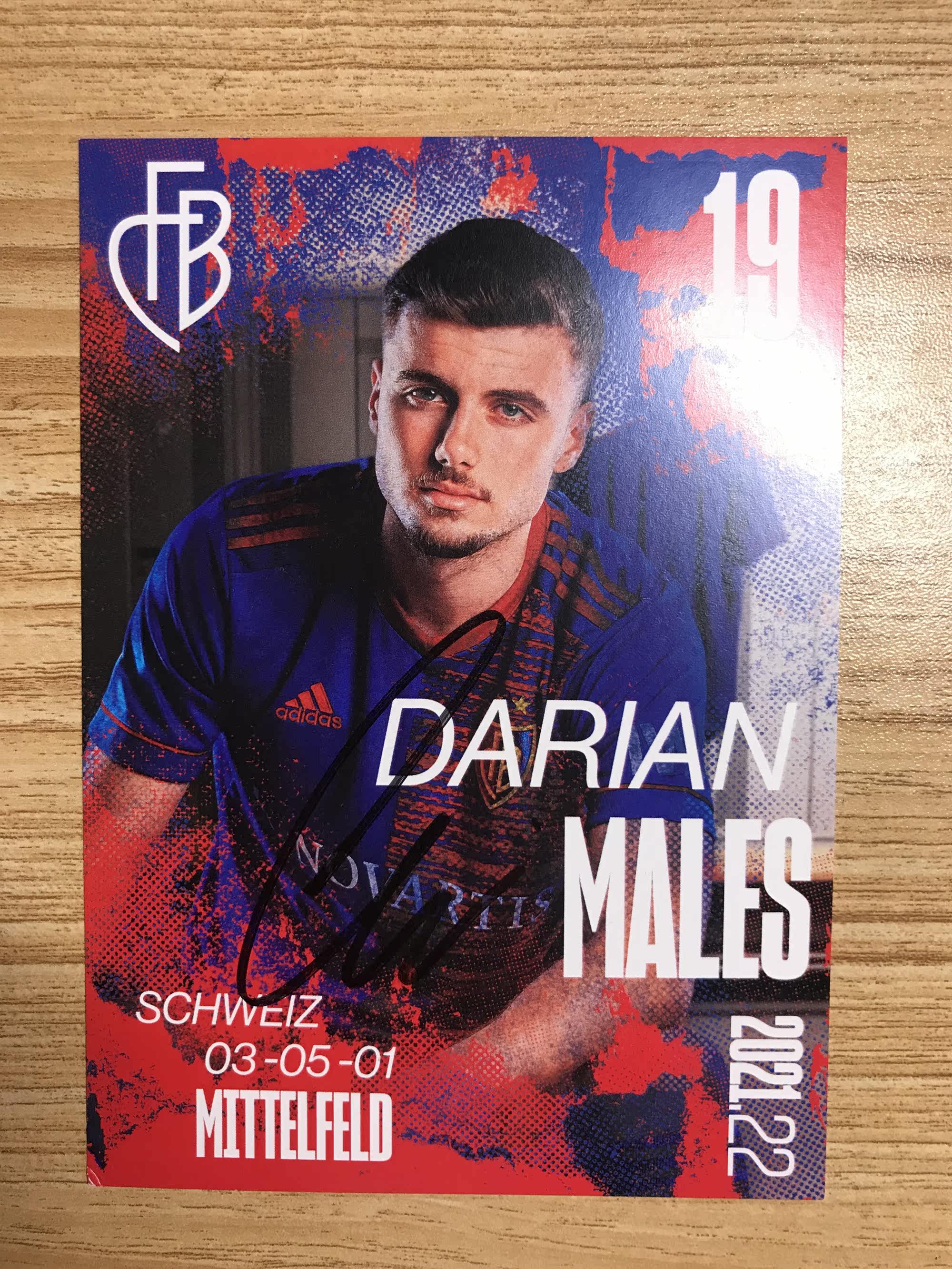 The official card of the Swiss Basel club Maris's autograph