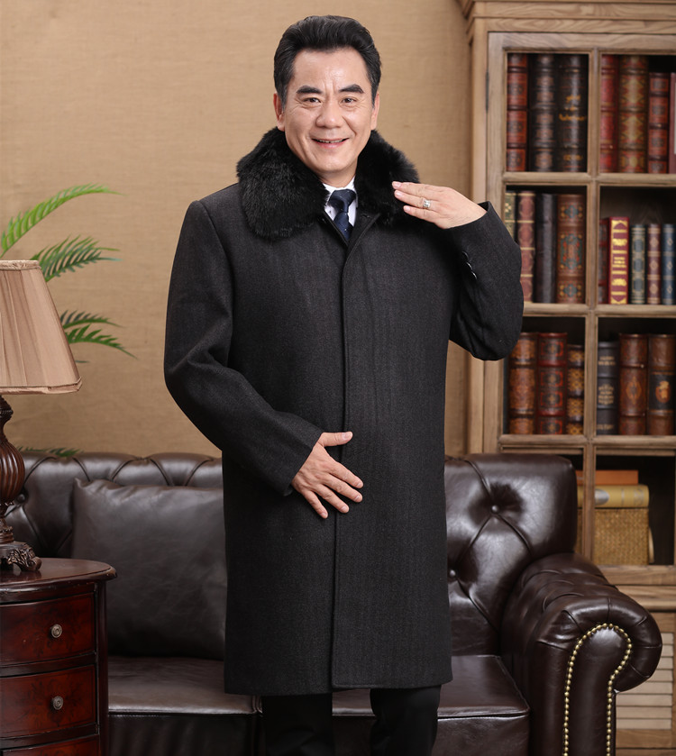 Áo choàng nam trung niên áo len cha dày hơn cộng với áo nhung nam trung niên áo choàng dài áo kaki nam