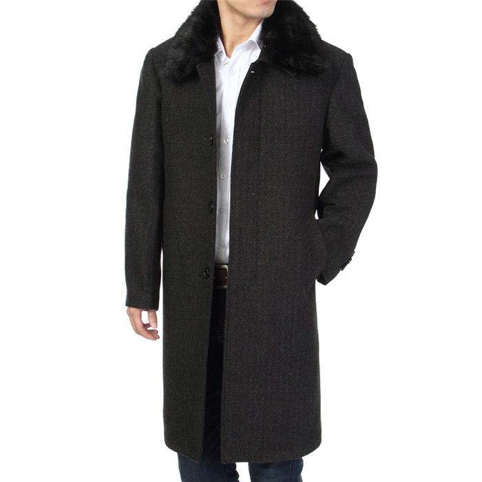 Áo khoác len nam trung niên 2017 mùa đông cộng với nhung dày dài trench coat bố mặc áo cashmere nóng bỏng áo phao nam
