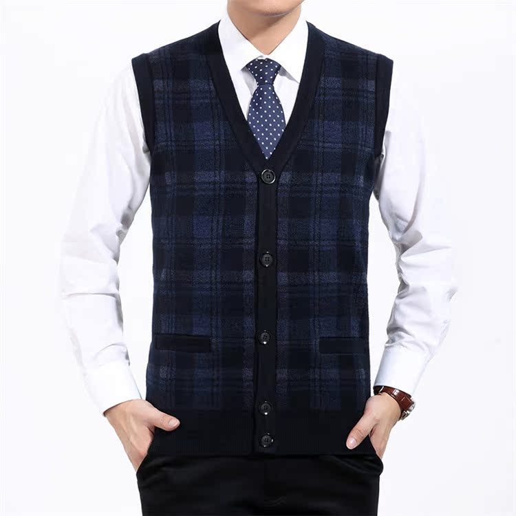 Áo len nam trung niên vest mùa thu và mùa đông đan áo vest cha kinh doanh vest ông nội áo len cha áo len không tay